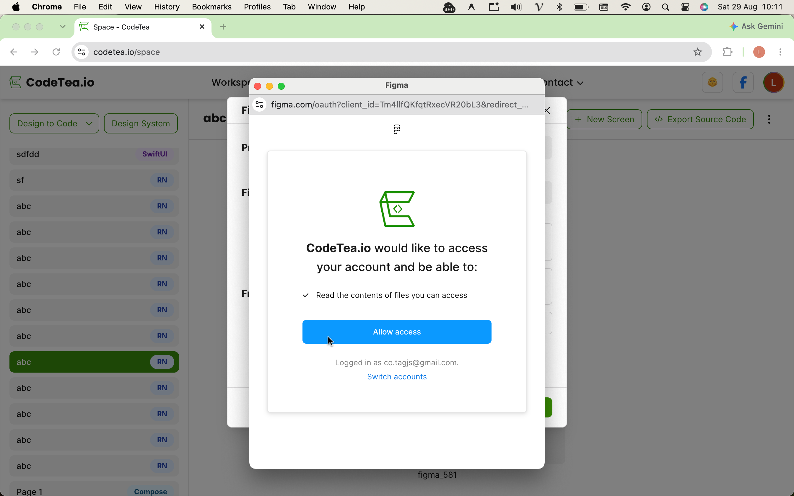 Guide on granting access permissions to read the Figma file.