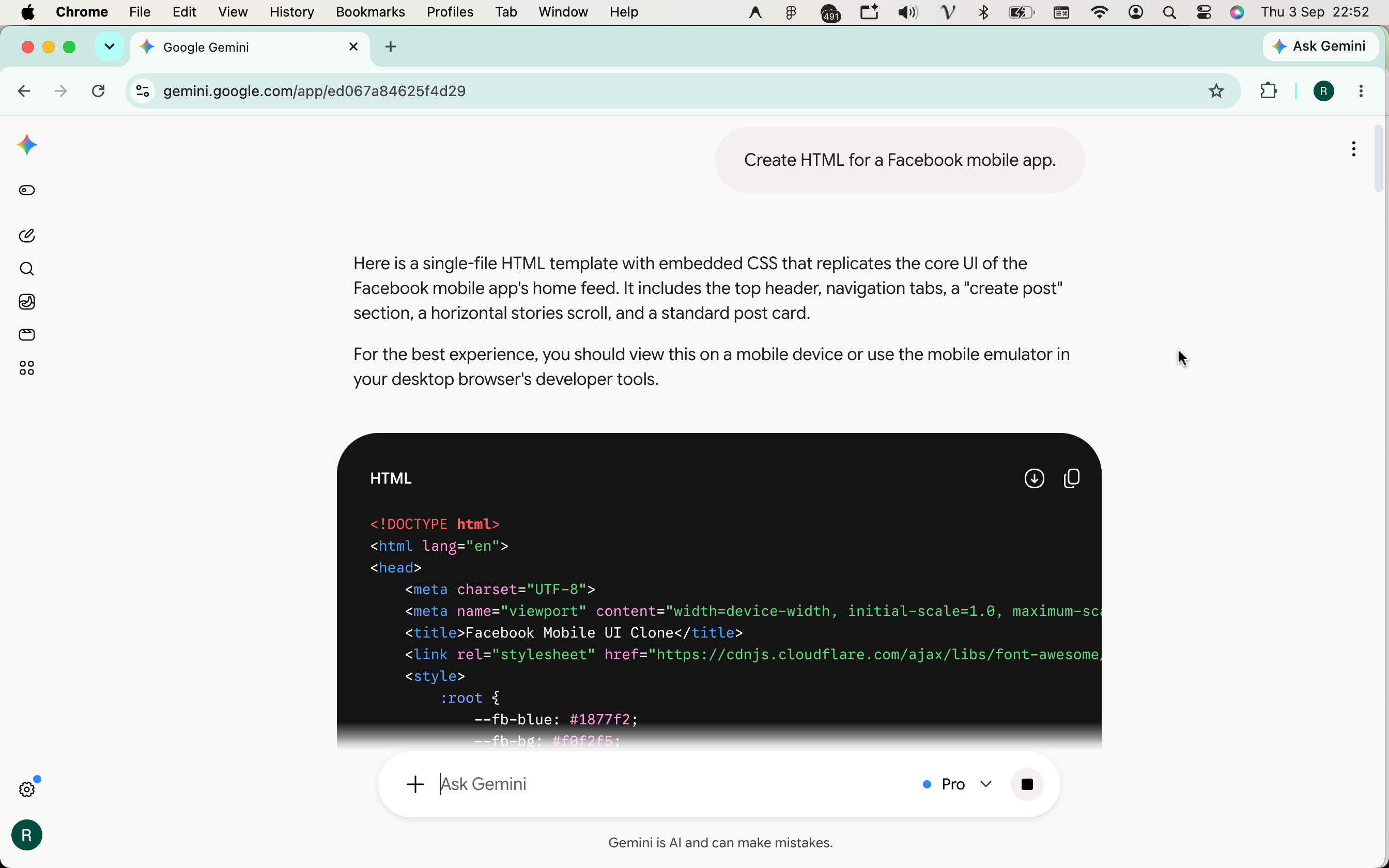 Step 1: Enter a prompt requesting AI Models (ChatGPT, Claude, Gemini...) to generate the HTML UI code you need.