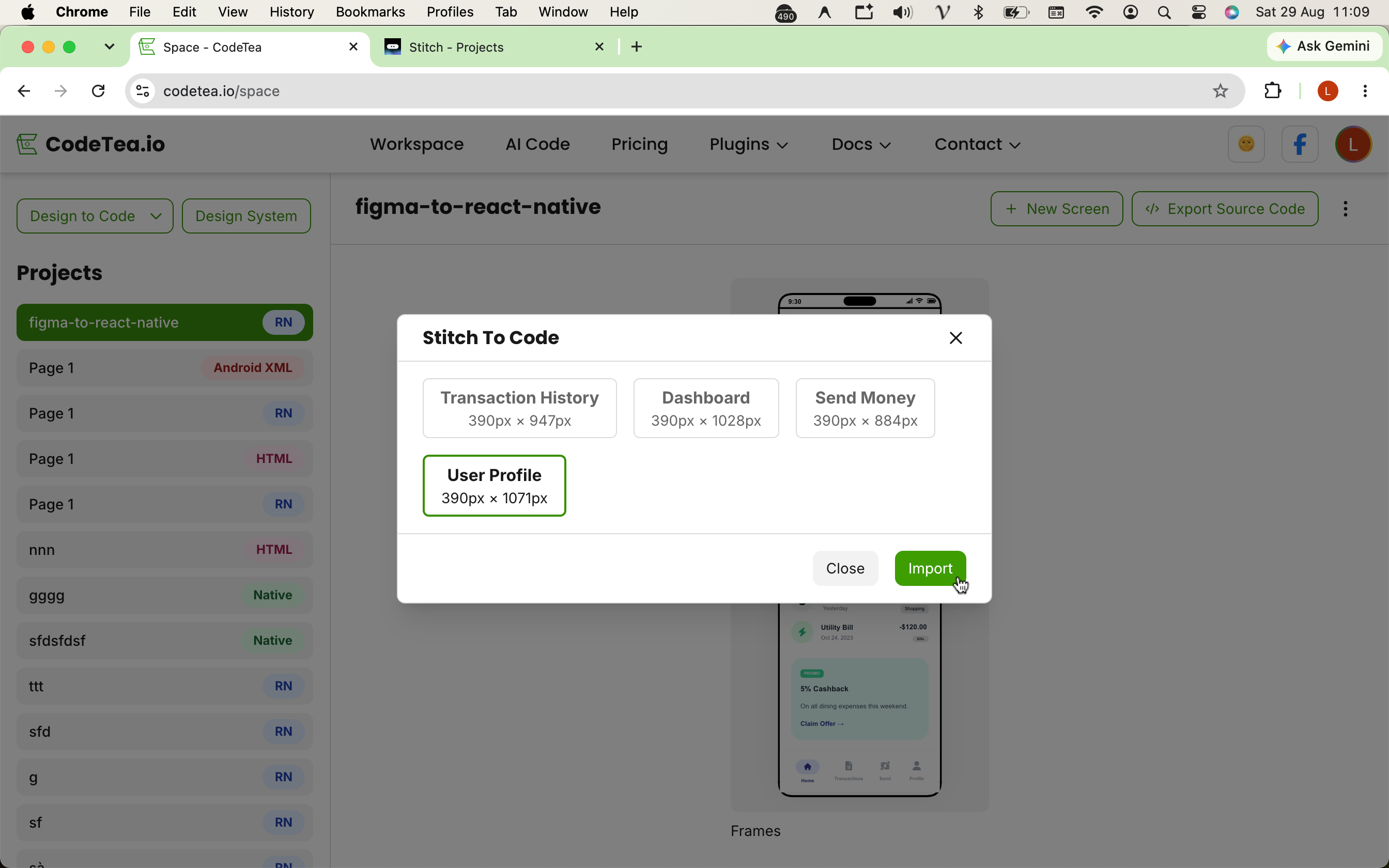 Step 3: Wait for the AI data processing to complete, then select the specific Screen you want to convert to source code.